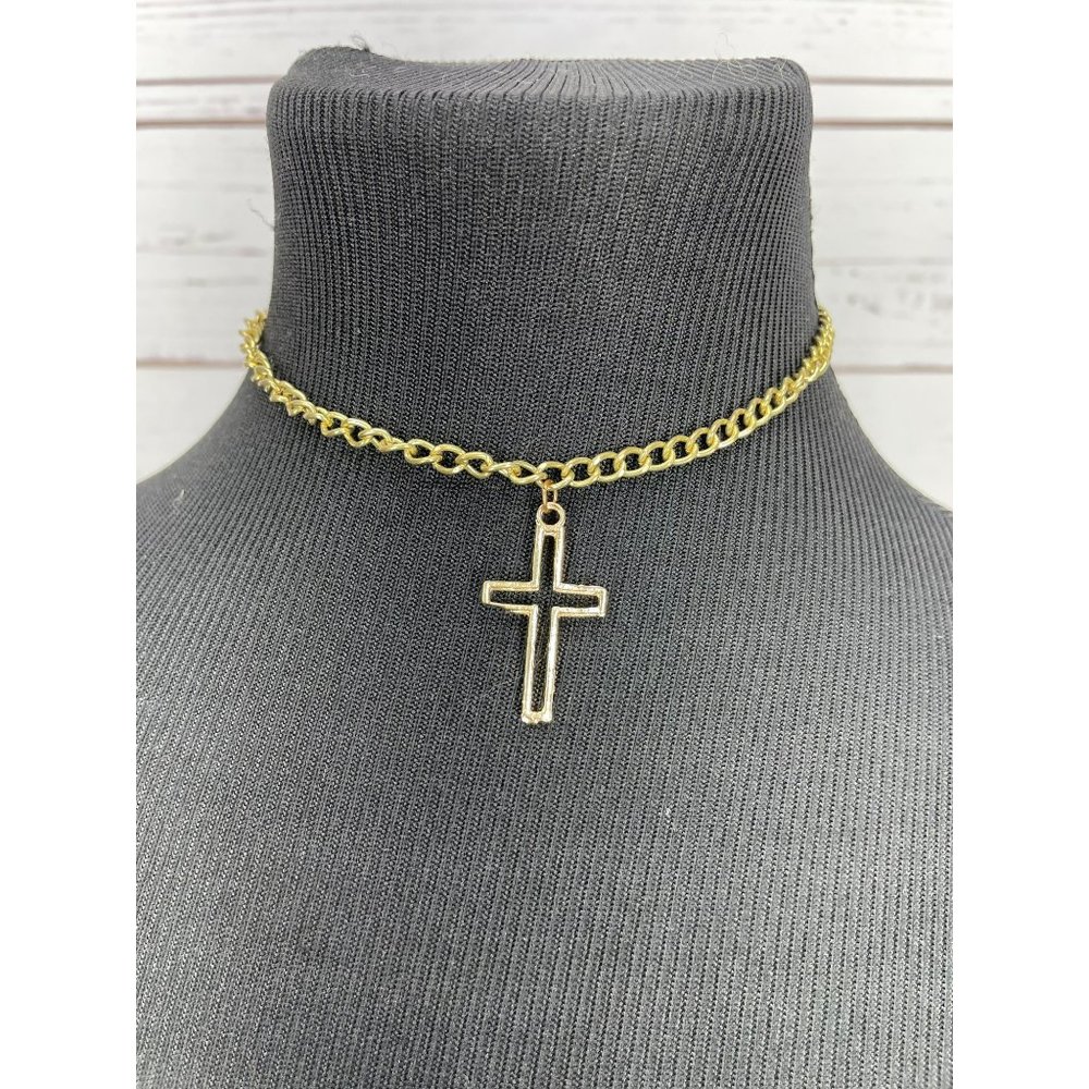 Girls Adjustable Gold Tone‎ Frame Cross Pendant Fashion Necklace